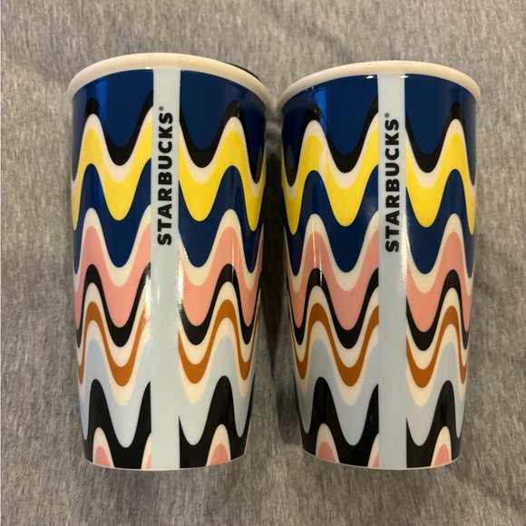 Blue Yellow White Pink Starbucks Ceramic Travel Mugs - Picture 2 of 4
